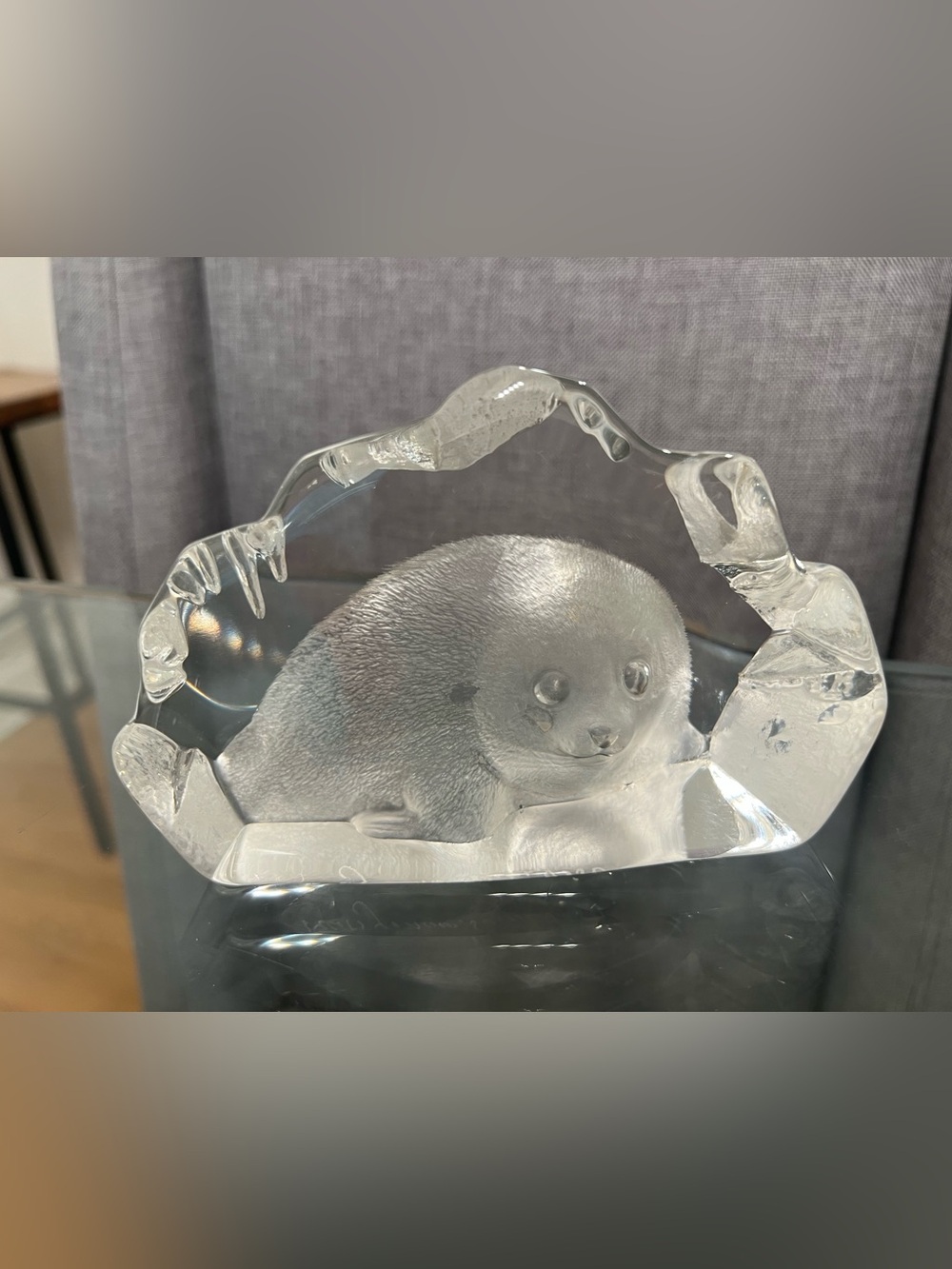 Mats Jonasson Lead Crystal Baby Arctic Seal Paperweight Sculpture Sweden signed